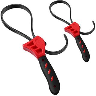 2 Pieces Rubber Strap Wrench Oil Filter Wrench Adjustable Rubber Wrench as Jar Opener Pipe Wrench Tool for Mechanics Plumbers Home Kitchen Use (Red)