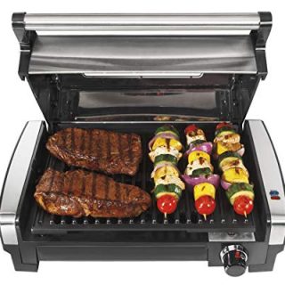 Hamilton Beach Electric Indoor Searing Grill with Viewing Window and Removable Easy-to-Clean Nonstick Plate, 6-Serving, Extra-Large Drip Tray, Stainless Steel (25361)