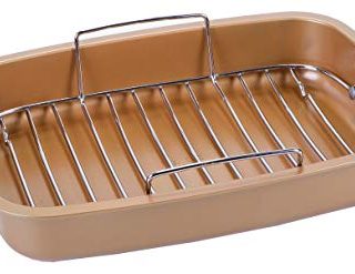 Elle Gourmet Copper Roasting Pan with Rack and Handles for Turkey, Chicken