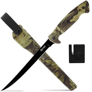 DPNAO Fillet Knife Fishing 8 inch Chef Knifes/Professional Level Knives for Filleting Boning Kitchen/Flexible Stainless Steel Blade with Sheath and Sharpener