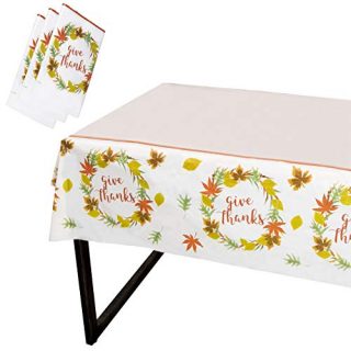Juvale Thanksgiving Party Tablecloth - 3-Pack Disposable Plastic Rectangular Table Covers - Fall Themed Party Decoration Supplies, Give Thanks with Autumn Leaves Design, 54 x 108 Inches
