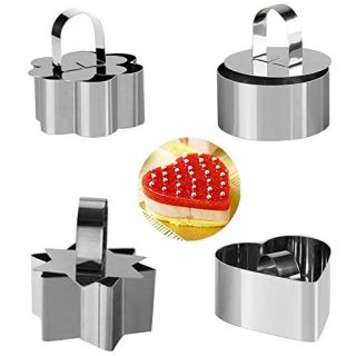 Set of 4 Cake Rings, Stainless Steel Food Rings Pastry Ring Mousse and Pastry Mini Baking Ring Mold, Dessert Set Molds With Pusher Rice Ball Mold for Desserts Making Catering Business cooking