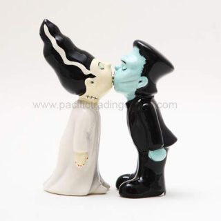 Pacific Giftware Zombies Monster and Bride Magnetic Ceramic Halloween Salt and Pepper Shakers