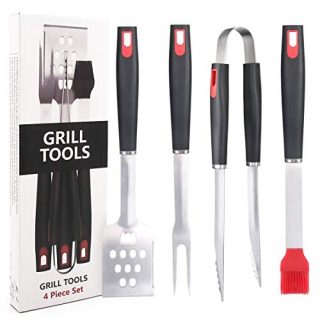 Idefair 4pcs BBQ Grilling Tools Set, Stainless Steel BBQ Grilling Accessories Barbeque Tool Set for Men Women Backyard Outdoor Camping Kitchen Restaurant Barbeque Accessories