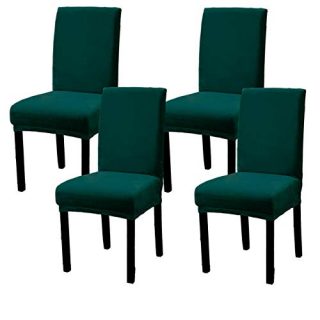 Argstar 2,4,6 Pack Velvet Dining Rooms Chair Covers, Velvet Slipcover for Dining Chair, Parsons Chair Cover Velvet, Armless Chair Cover for Dining Room, Kitchen Chair Cover Set of 4, Green