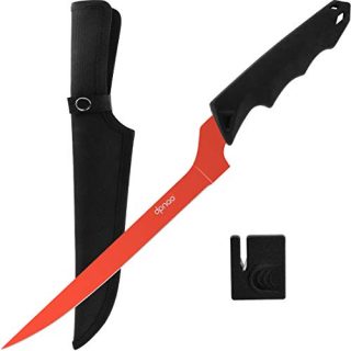 DPNAO Fillet Knife Fishing Boning with Sharpener &Sheath, 9 inch Razor Sharp Blade, Non-Slip Grip Handle for Fish Meat Outdoor & Kitchen Use