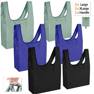 joybest Reusable Grocery Bags Foldable Shopping Totes Bags 6 Pack 2 Size Large Capacity Heavy Duty Sturdy Groceries Shopping Bags Lightweight Machine Washable Eco-Friendly (Black Blue Green)