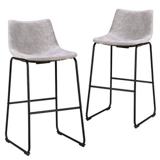 Maison 30 inches Bar Stools Set of 2 with Back for Kitchen Counter Modern Bar Stool Chairs Bar Height Tall Stools High Upholstered Barstools for Kitchen Island, Light Gray