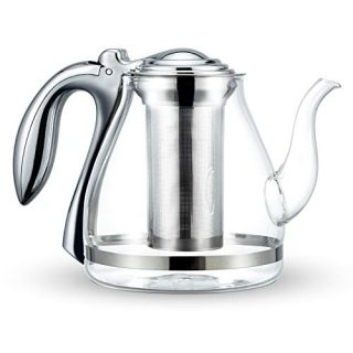 Glass Teapot with Removable Stainless Steel Infuser for Loose Leaf Tea & Blooming Tea, Gooseneck Tea Maker Brewer, Wooden Coaster for Infuser, 1200ml/40oz