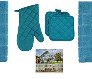 Quilted Teal Oven Mitt, 2 Pot Holders
