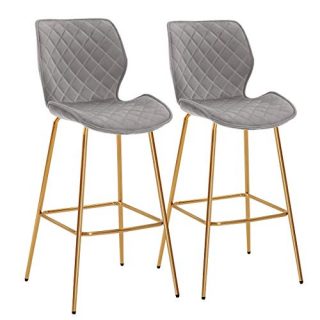 Duhome Barstools Set of 2, Modern Bar Stool Upholstered Chairs with Gold Metal Legs Height 30" Tufted Velvet Seat Armless Mid Back for Kitchen, Coffee Shop, Bar, Home Balcony Grey