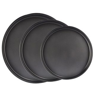 Bakeware Set, Yamix 3Pcs Set Carbon Steel Nonstick Kitchenware Baking Pan Round Pizza Pan Pizza Tray - Black