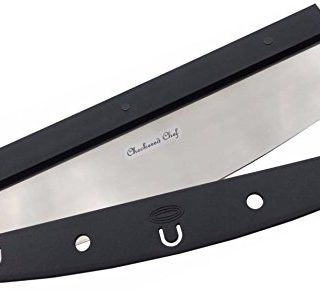 Premium Pizza Cutter by Checkered Chef - Rocker Blade With Protective Cover/Case/Holder/Sheath. Heavy Duty Stainless Steel with Premium Comfort Grip Handle. Dishwasher Safe.