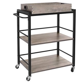 VASAGLE ALINRU Kitchen Serving Cart with Removable Tray, 3-Tier Kitchen Utility Cart on Wheels with Storage, Universal Casters with Brakes, Leveling Feet, Greige and Black ULRC072B02