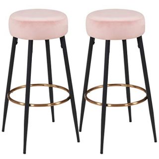 Duhome Set of 2, Modern Round Velvet Bar Stools, Height 31 Inches, Kitchen Breakfast Round Dining Chair Height for Coffee Shop, Bar, Home Balcony (Pink Velvet)