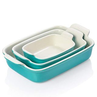 SWEEJAR Porcelain Bakeware Set for Cooking, Ceramic Rectangular baking dish Lasagna Pans for Casserole Dish, Cake Dinner, Kitchen, Banquet and Daily Use, 13 x 9.8 inch (Turquoise)