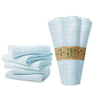WOCOCO Dish Cloths for Kitchen Washing Dishes, Eco Friendly Dishcloths for Kitchen No Odor, Lint-Free, Super Absorbent Bamboo Reusable Towels for Home, Kitchen, Window and More (Light Blue, 10 Pack)