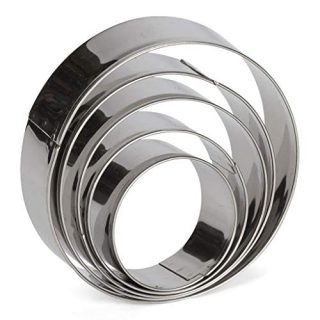 5 Piece Stainless Steel Round Cookie Cutter Set, Biscuit Plain Edge Round Pastry Donut Doughnut Cutters in Graduated Sizes Shape Molds