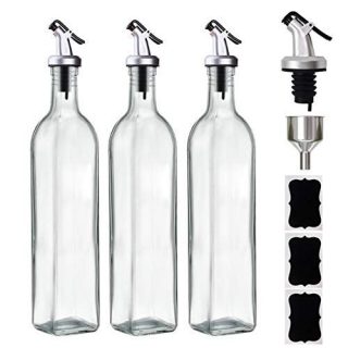 GMISUN Olive Oil Dispenser Bottle for Kitchen, Cooking Oil and Vinegar Cruet Set with 17oz Oil Container Glass Carafe, Funnel, Oil Pour Spout and Label, 3Pack, Clear