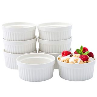 JOLLY CHEF 8 OZ Ramekins Bowls,Set of 8 Souffle Dishes Ramekins for Creme Brulee Dishes,Pudding, Custard Cups, Classic Porcelain Ramekins for Baking, Oven Safe, White