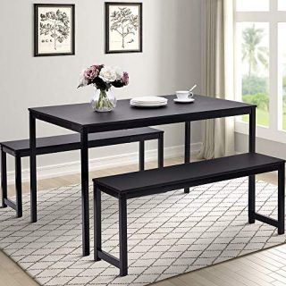 3 Pieces Farmhouse Kitchen Table Set with Two Benches