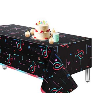 TIK Tok Tablecloth,Extra-Large 108”x54” Disposable Table Cover, Ideal Party Supplies for Birthday Decoration (4)