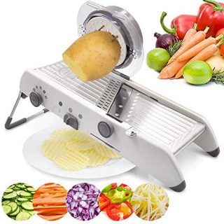 Adjustable Mandoline Slicer Stainless Steel Multifunctional Manual Cutter Vegetable Grater Julienne Slicer Fruit Waffle Kitchen Onion Potato Cutter (White)