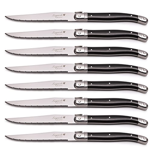 Laguiole By FlyingColors Steak Knife Set, Stainless Steel, Black Handles, 8 Pieces