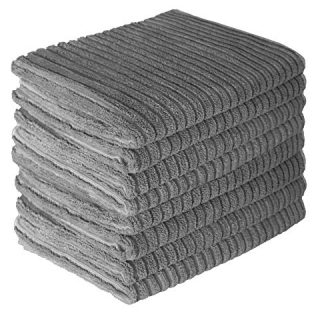 Gryeer Microfiber Kitchen Towels, Super Absorbent, Soft and Lint Free Dish Towels, One Side Ribbed One Side Smooth Tea Towels, 26x18 Inch, Pack of 8, Gray