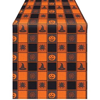 Aneco Halloween Table Runner Halloween Cotton Black Orange Check Plaid Table Runner for Halloween Indoor Outdoor Events 13 x 108 Inches