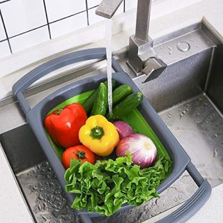Kitchen Collapsible Colander,Colander Collapsible Silicone,Colander Strainer Over The Sink Vegetable/Fruit Colanders Strainers With Extendable Handles, Folding Strainer for Kitchen (6 Quart, green)