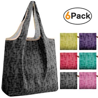 REGER Cloth Shopping Tote Groceries Lined Bags Compact Pocket Light Weight Durable Eco Friendly Machine Washable 35lbs Capacity Purple Teal(Cube Pattern,Pack of 6)