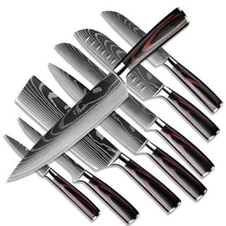 DFITO Kitchen Chef Knife Sets, 3.5-8 Inch Set Boxed Knives 440A Stainless Steel Ultra Sharp Japanese Knives with Sheaths, 8 Pieces Knife Sets for Professional Chefs