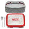 Bizz Bento Box Lunchbox & Bag Set with Utensils, Removable Microwaveable Dishwasher Safe Tray, Kids Adults, Leakproof 5-Compartment Food Storage Container Baseball, Felt Insulated Tote Lunch Bag