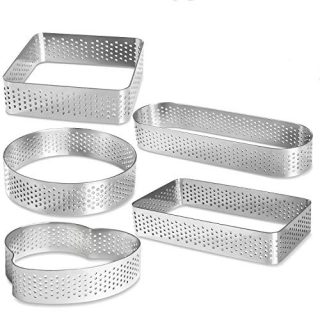 Stainless Steel Tart Ring Heat-Resistant Perforated Cake Mousse Ring Mousse Mold for Pastry Cake Mousse Pancake 5 Shapes