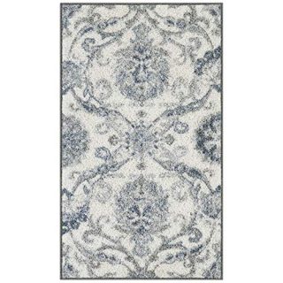 Maples Rugs Blooming Damask Kitchen Rugs Non Skid Accent Area Floor Mat [Made in USA], 1'8 x 2'10, Grey/Blue