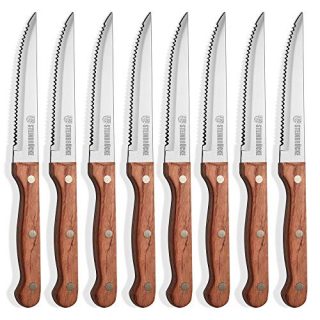 Steak Knife 8 Piece Wood Handle Steak Knives Built 5Cr15Mov Stainless Steel HRC57-58 Hardness Razor Sharp Full Tang (Not dishwasher safe)