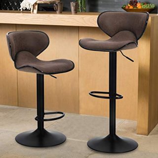 Maison Counter Height Bar Stools Set of 2 Swivel Adjustable Barstools with Back for Kitchen Counter Tall Bar Height Chairs PU Leather Breakfast High Stools for Kitchen Island, Brown