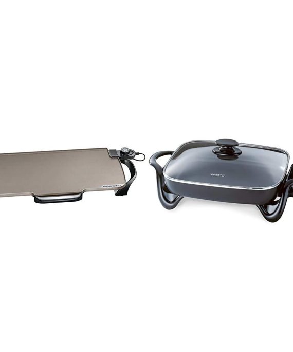 Presto Ceramic 22-inch Electric Griddle with removable handles, One Size, Black & 06852 16-Inch Electric Skillet with Glass Cover