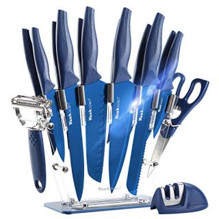 Wanbasion 16 Pieces Kitchen Knife Set Dishwasher Safe, Professional Chef Kitchen Knife Set, Kitchen Knife Set Stainless Steel with Knife Sharpener Peeler Scissors Acrylic Block