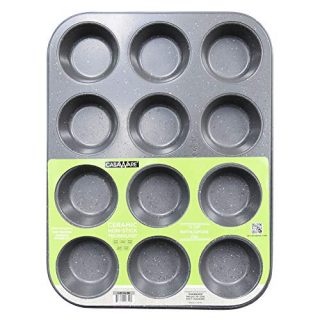 casaWare Ceramic Coated NonStick 12 Cup Muffin Pan (Silver Granite)