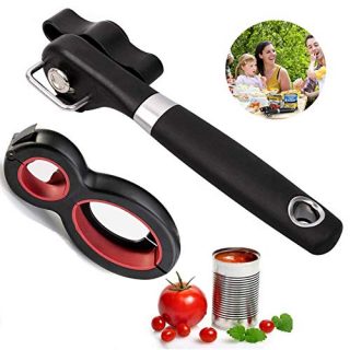 Safety Side Cut Manual Can Opener Kitchen Handheld, 6 in 1 Happy Opener All in One Opener Tool, Jar Opener For Seniors with Arthritis (2 pack)