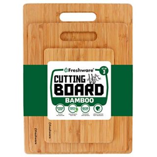 Cutting Boards for Kitchen [Bamboo, Set of 3] Eco-Friendly Wood Cutting Board for Chopping Meat, Vegetables, Fruits, Cheese, Knife Friendly Serving Tray with Handles, 100% Natural Bamboo