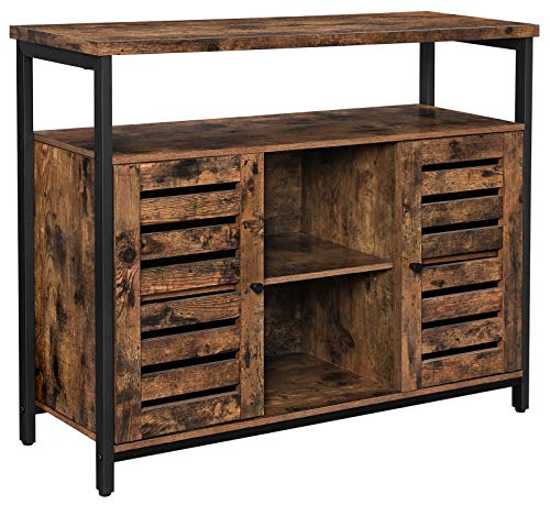 VASAGLE Kitchen Storage Sideboard, Entry Console Table Cabinet, with Cupboard and Shelves, Louvered Doors, for Dining Room, Living Room, Hallway, Bedroom, Rustic Brown ULSC79BX
