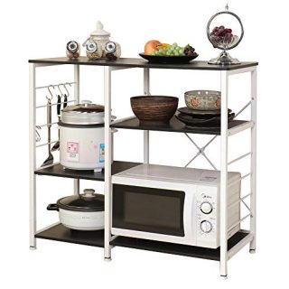SogesPower Kitchen Baker's Rack 3-Tier with Different Height Microwave Stand Storage Rack, Black