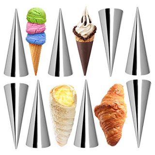 Kslong Cream Horn Molds 12pcs Large Size 4.7 inch Baking Cones Stainless Steel Roll Horn Forms Conical Danish Pastry Croissant Cones Moulds