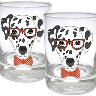 Circleware Dalmatian Dogs Double Old Fashioned Whiskey, Set of 2 Kitchen Drinking Glasses Glassware for Water, Juice, Beer and Best Bar Barrel Liquor Dining Decor Beverage Gifts, 11.25 oz, Red