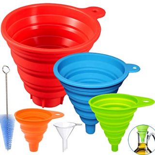 Kitchen Funnels for Filling Bottles Set of 6, Silicone Collapsible Funnel Set, Collapsible Filling Bottles Kitchen Funnel for Liquid Powder Hopper Solid Bean Transfer, Large and Small Canning Funnel