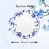 FIGULARK 8 Inch Stoneware Plate Set of 6 Blue Flower & White Ceramics - Image 4