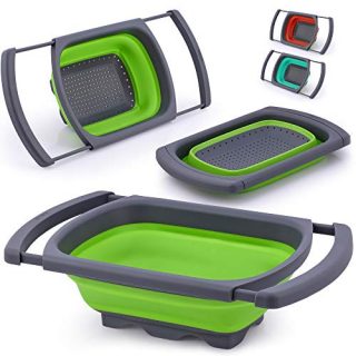 Zulay Collapsible Colander - Over The Sink Colander Strainer With Extendable Handles - Foldable Strainer Food Colanders Collapsible Silicone For Pasta, Vegetables, and Fruits (Green)